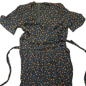 Madewell Women's Size 10 Black Floral Faux Wrap Midi Dress Boho Cottagecore